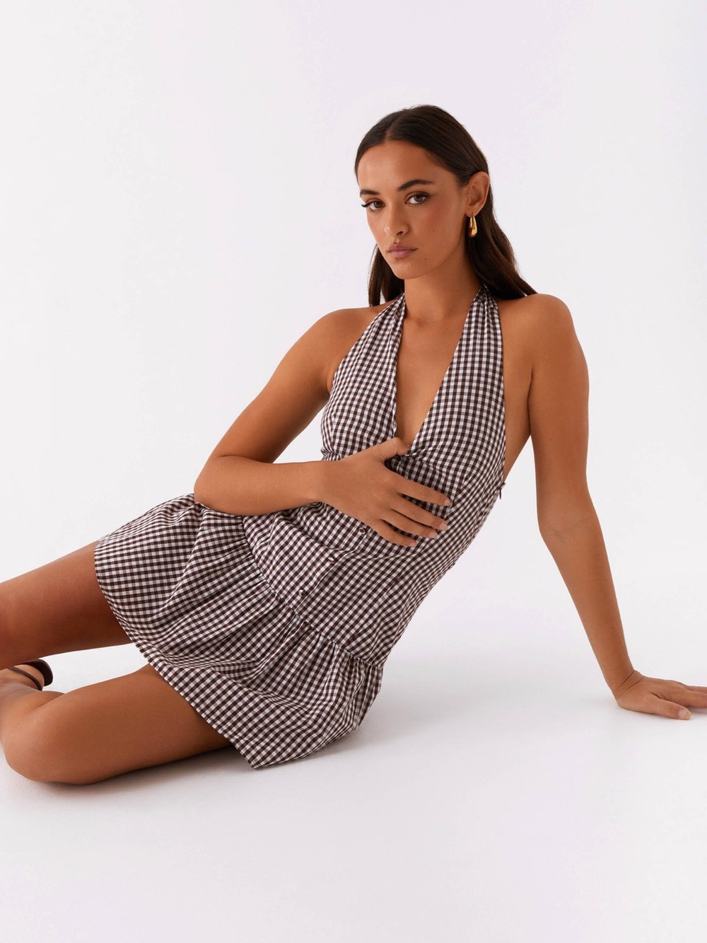Peppermayo Black and White Gingham Halter Mini Dress - Picture 4 of 4